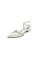 Satin Pointed Toe Beaded Buckle Kitten Heels - KissProm