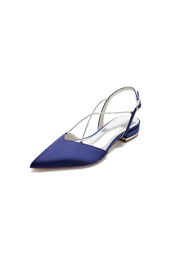 Satin Pointed Toe Beading Buckle Kitten Heels - KissProm