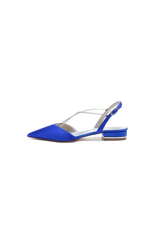 Satin Pointed Toe Beading Buckle Kitten Heels - KissProm
