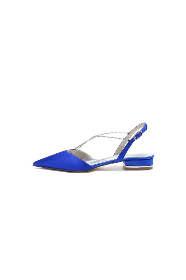 Satin Pointed Toe Beading Buckle Kitten Heels - KissProm