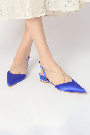 Satin Pointed Toe Beading Buckle Kitten Heels - KissProm