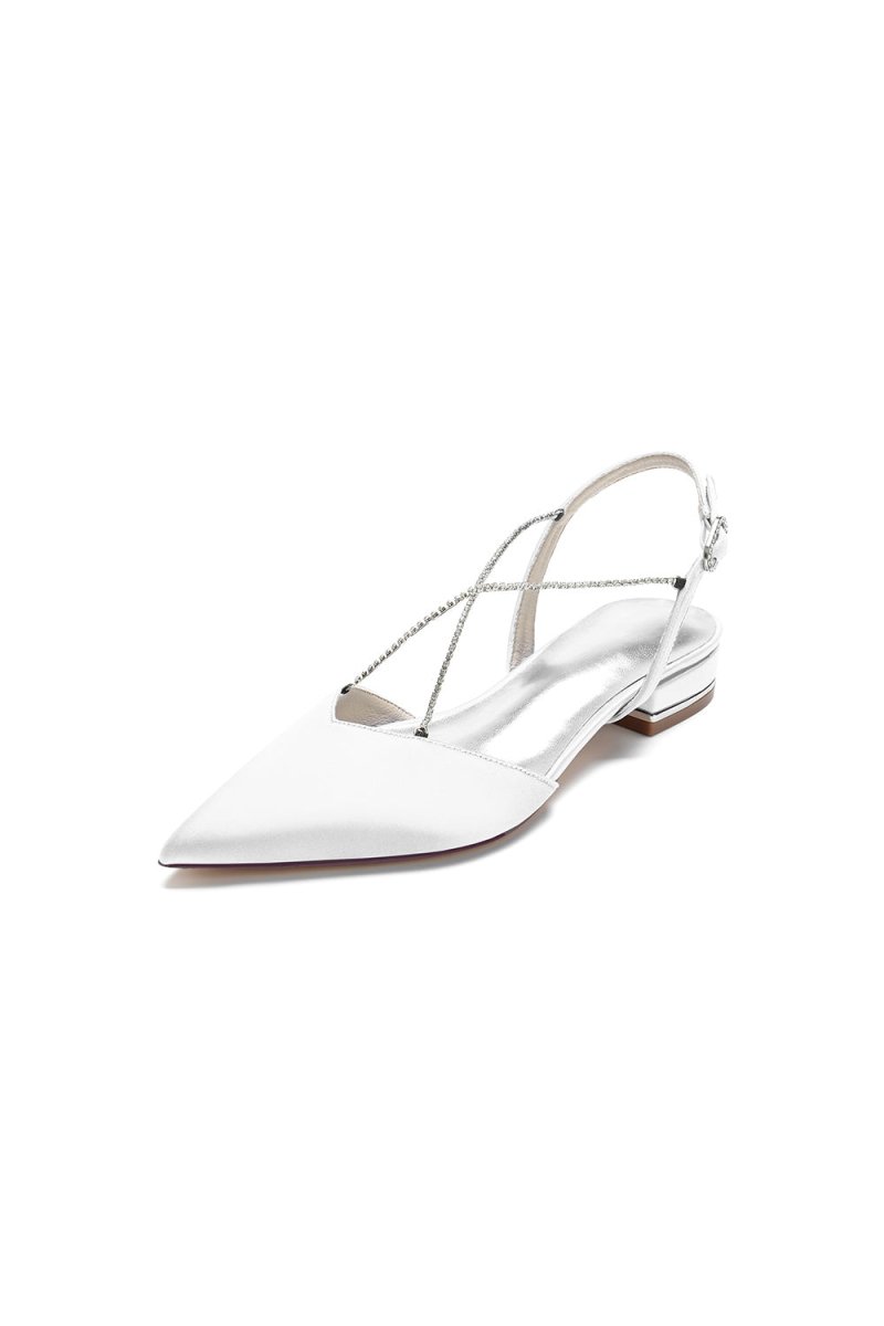 Satin Pointed Toe Beading Buckle Kitten Heels - KissProm