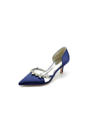 Satin Pointed Toe Beading High Heels - KissProm