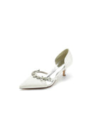 Satin Pointed Toe Beading High Heels - KissProm