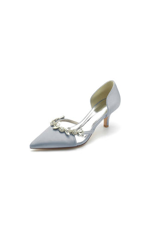 Satin Pointed Toe Beading High Heels - KissProm