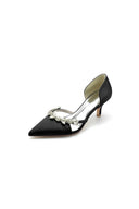 Satin Pointed Toe Beading High Heels - KissProm