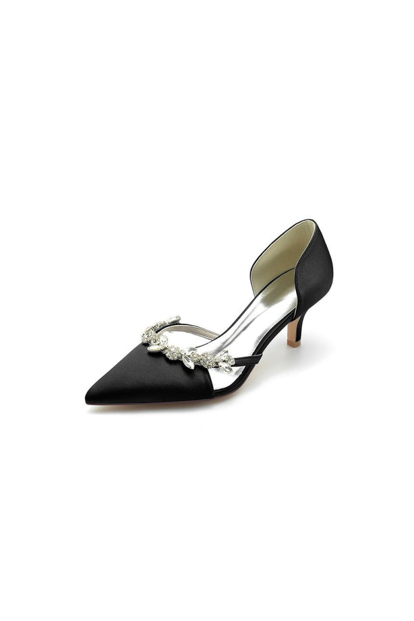 Satin Pointed Toe Beading High Heels - KissProm