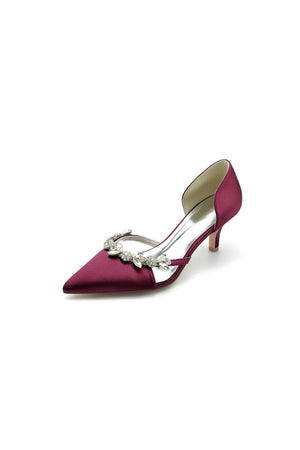 Satin Pointed Toe Beading High Heels - KissProm