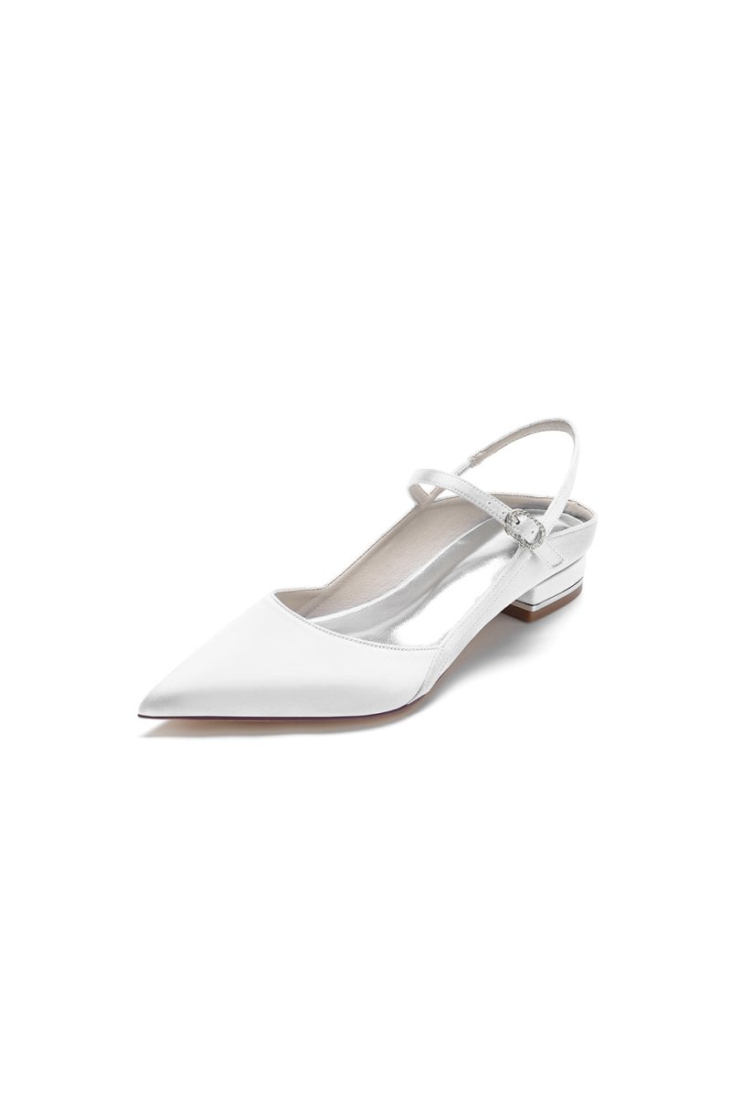 Satin Pointed Toe Buckle Kitten Heels - KissProm