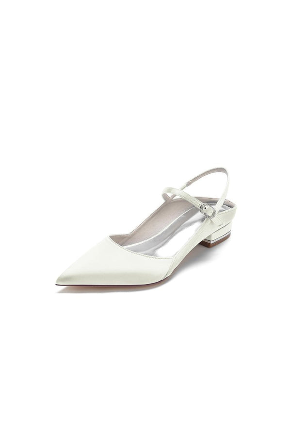Satin Pointed Toe Buckle Kitten Heels - KissProm