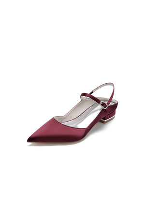 Satin Pointed Toe Buckle Kitten Heels - KissProm
