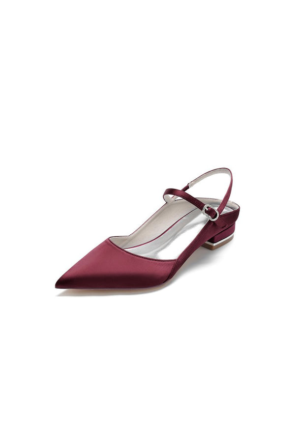 Satin Pointed Toe Buckle Kitten Heels - KissProm