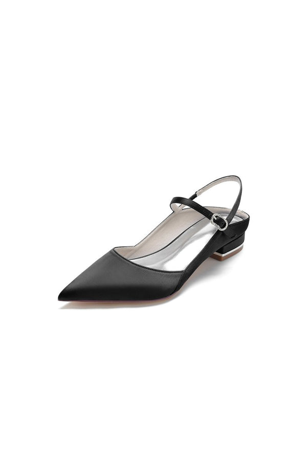 Satin Pointed Toe Buckle Kitten Heels - KissProm