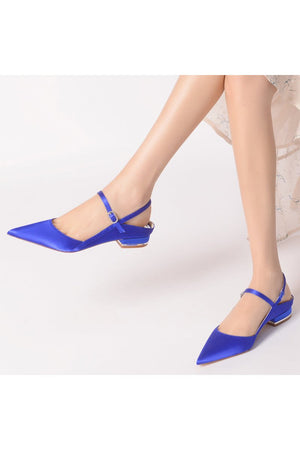 Satin Pointed Toe Buckle Kitten Heels - KissProm