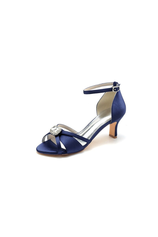 Satin Pointed Toe Hollow Out Stiletto Heels With Rhinestone - KissProm