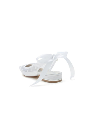 Satin Pointed Toe Mesh Low Heels With Bow - KissProm