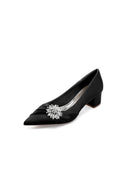 Satin Pointed Toe Slip - on Party Shoes With Crystal - KissProm