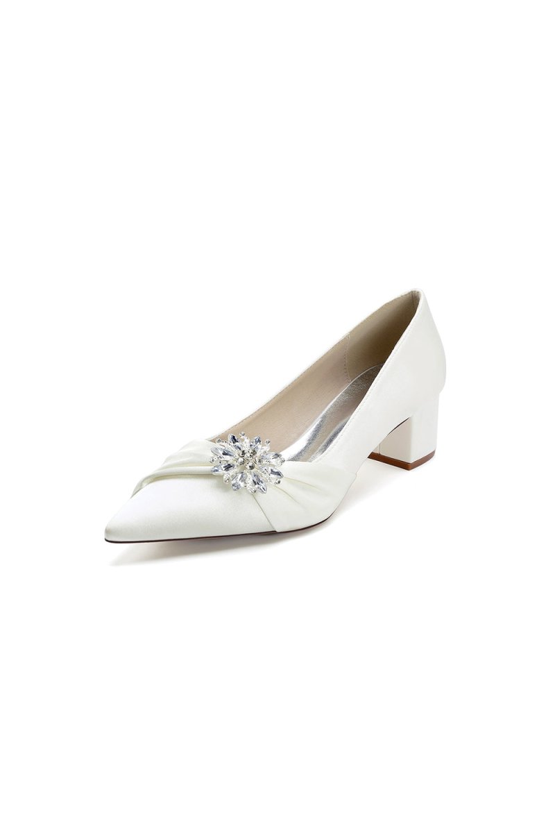 Satin Pointed Toe Slip - on Party Shoes With Crystal - KissProm