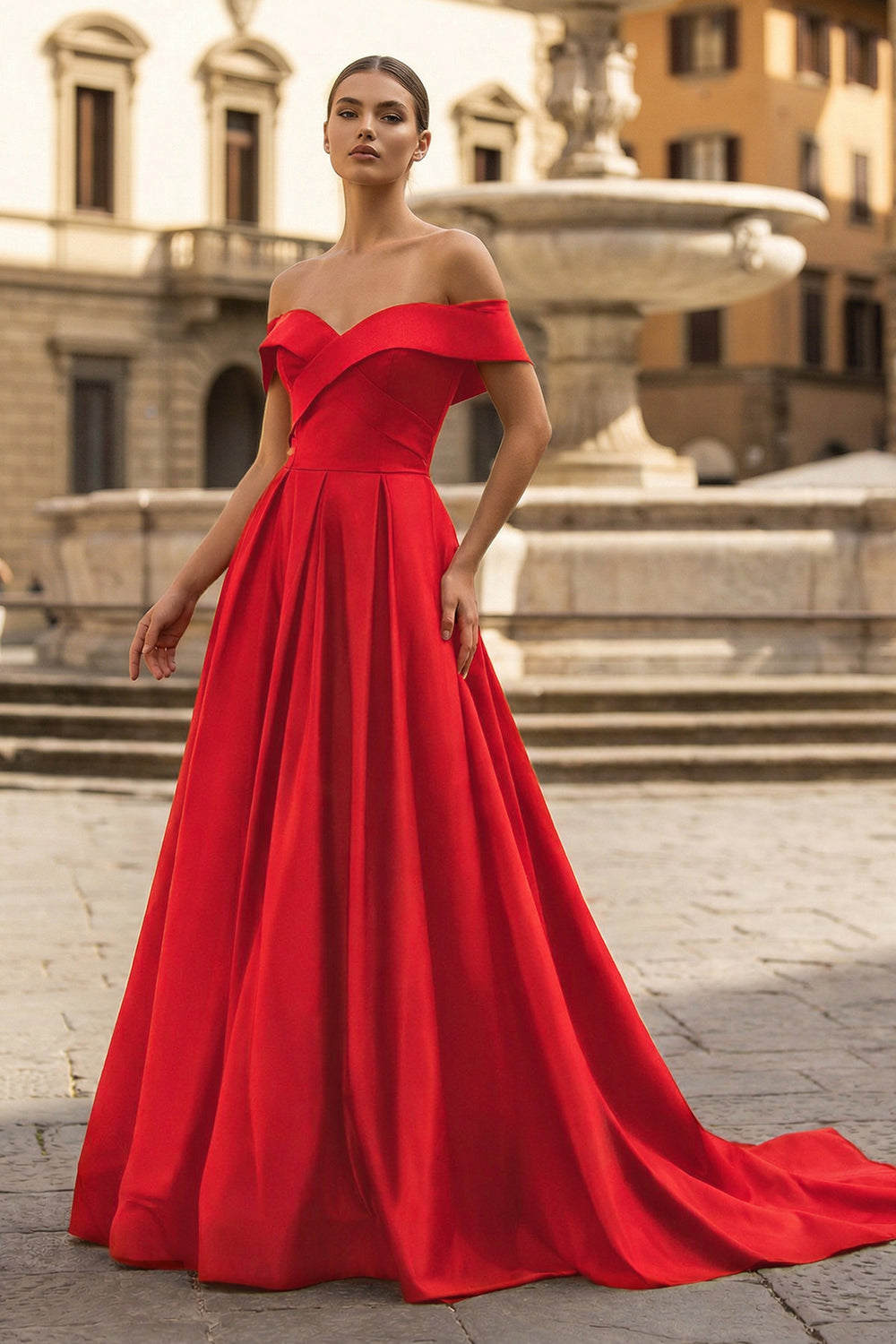 A-Line Prom Dresses Celebrity Style Dress Christmas Sleeveless Off The Shoulder Satin with Slit - KISSPROM PROM DRESSES