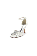 Satin Square OpenToe Stiletto Heels With Rhinestone - KissProm