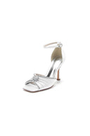 Satin Square OpenToe Stiletto Heels With Rhinestone - KissProm