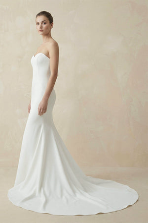 Satin Sweep - Train Long Mermaid Wedding Dress in White - KissProm Wedding Dresses