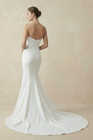 Satin Sweep - Train Long Mermaid Wedding Dress in White - KissProm Wedding Dresses