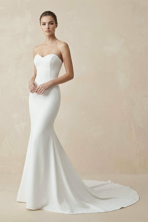 Satin Sweep - Train Long Mermaid Wedding Dress in White - KissProm Wedding Dresses