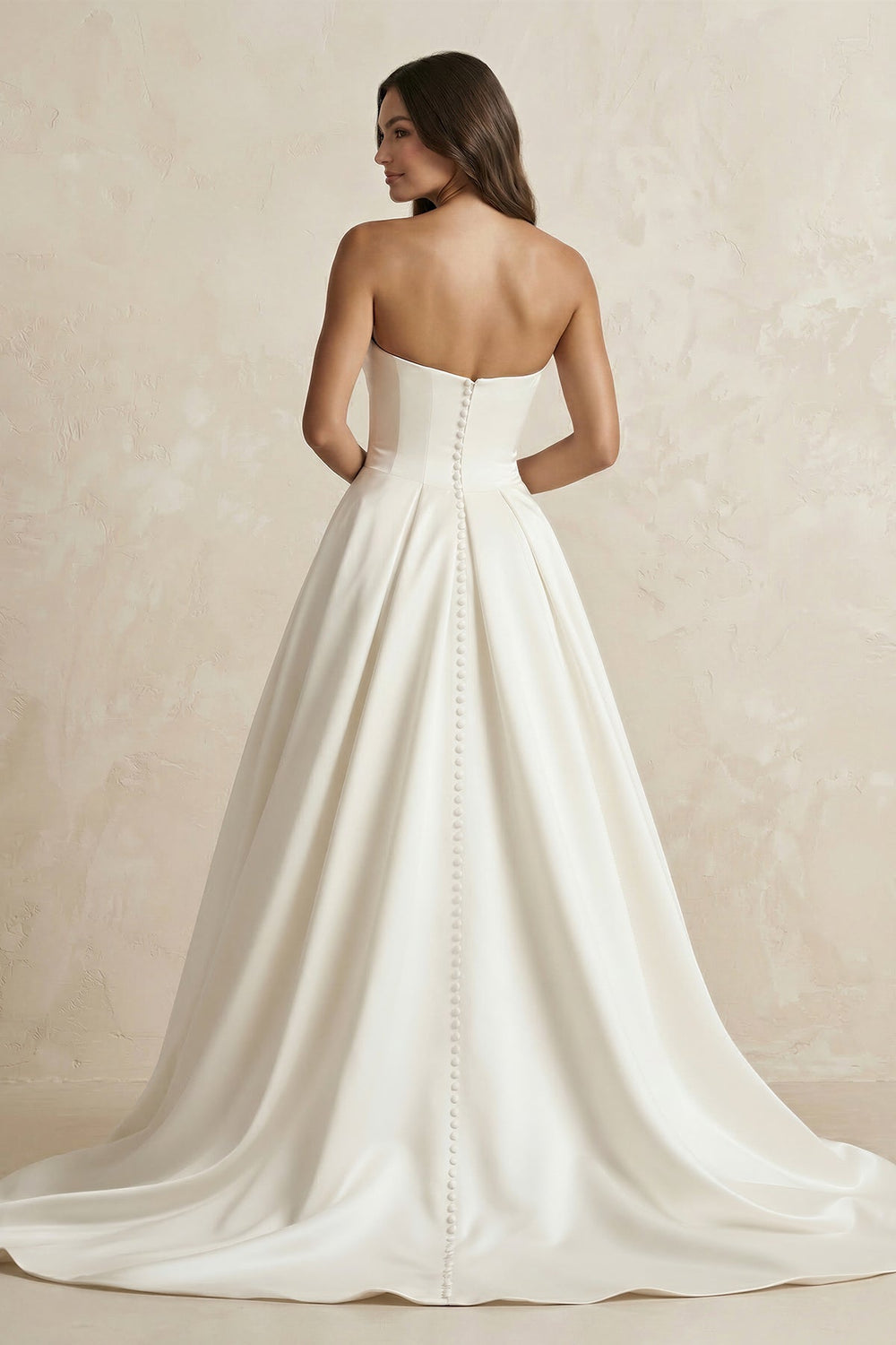 Satin Sweetheart A - Line Ruched Wedding Dress With Slit in Ivory - KissProm Wedding Dresses
