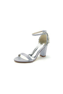 Satin Chunky Heels with Rhinestone - KissProm