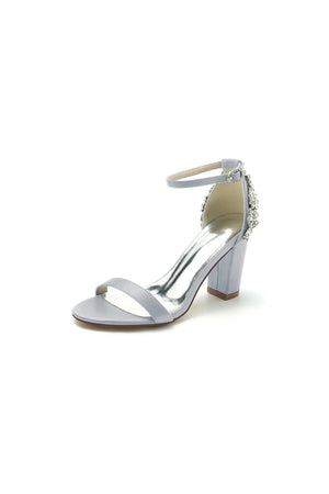 Satin Chunky Heels with Rhinestone - KissProm