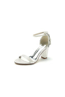 Satin Chunky Heels with Rhinestone - KissProm