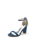 Satin Chunky Heels with Rhinestone - KissProm