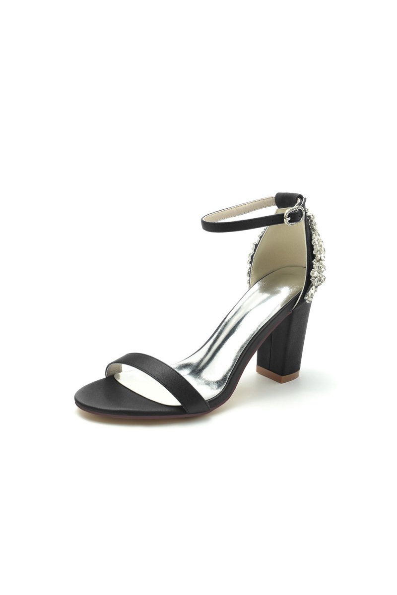 Satin Chunky Heels with Rhinestone - KissProm