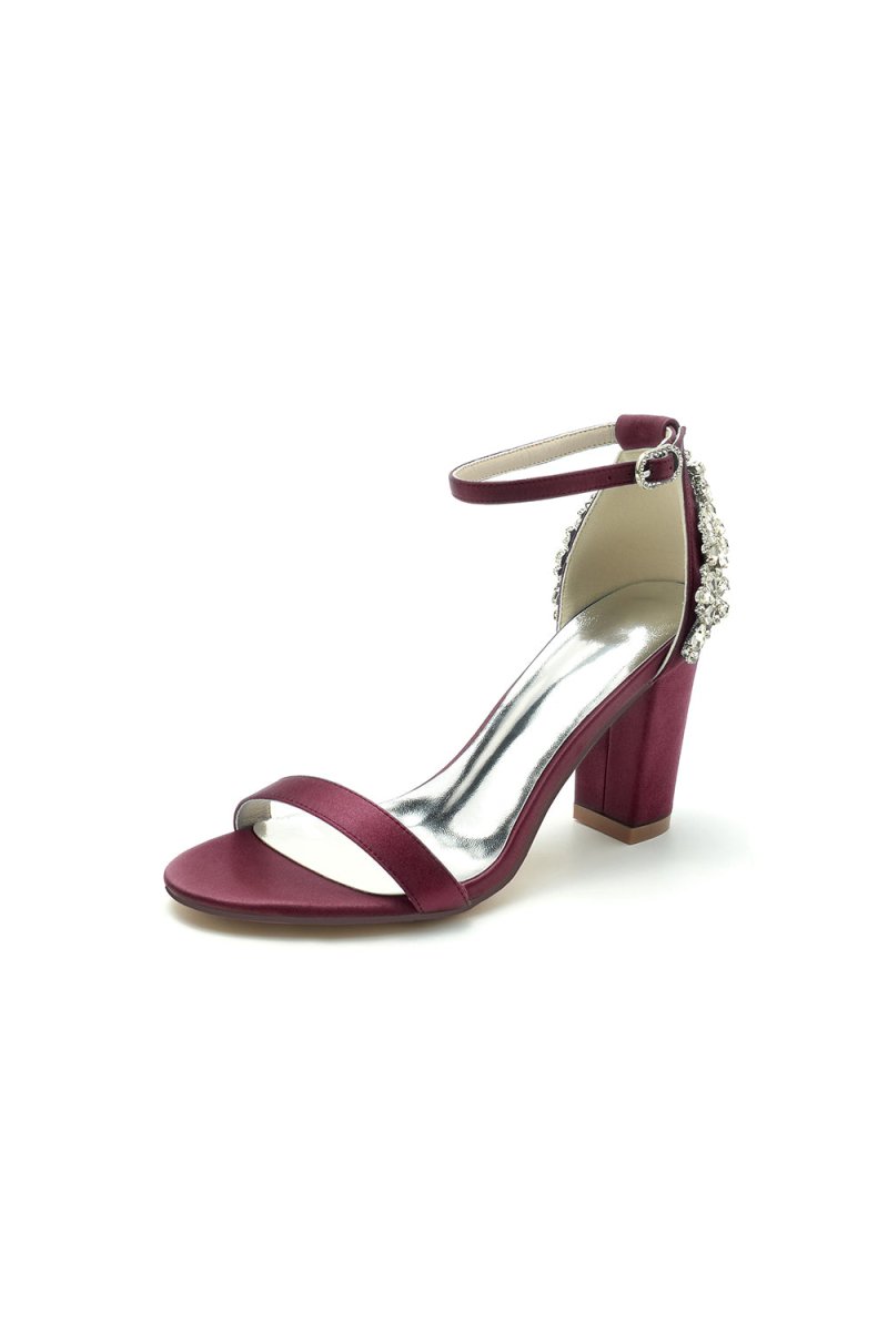 Satin Chunky Heels with Rhinestone - KissProm