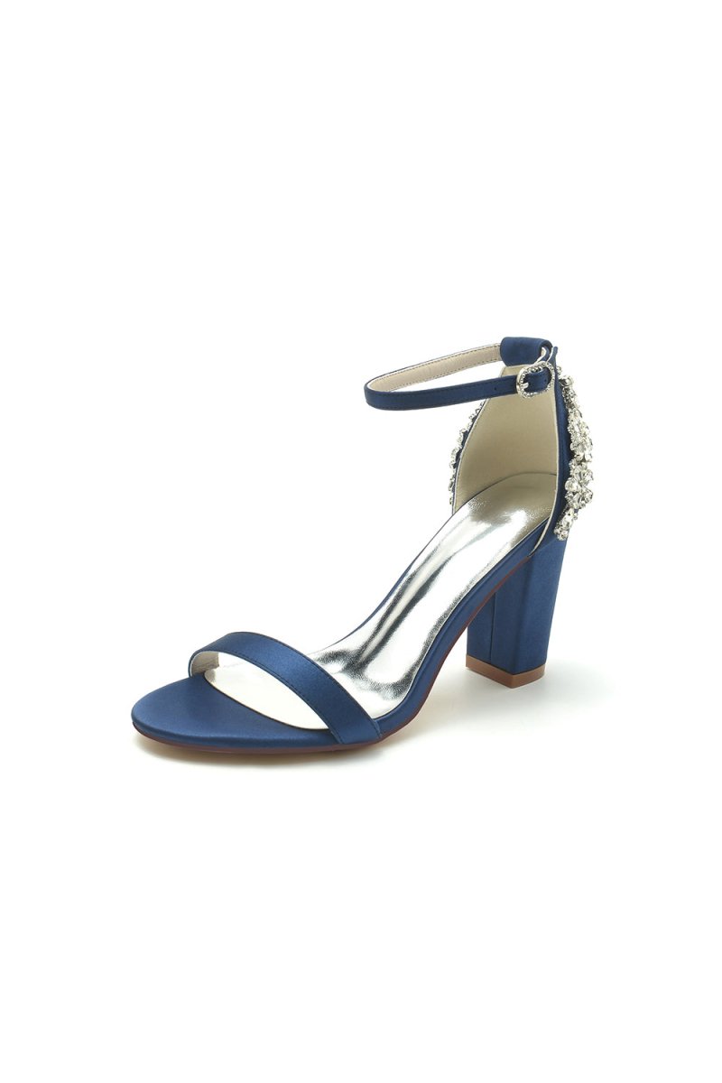 Satin Chunky Heels with Rhinestone - KissProm