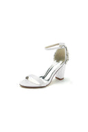 Satin Chunky Heels with Rhinestone - KissProm