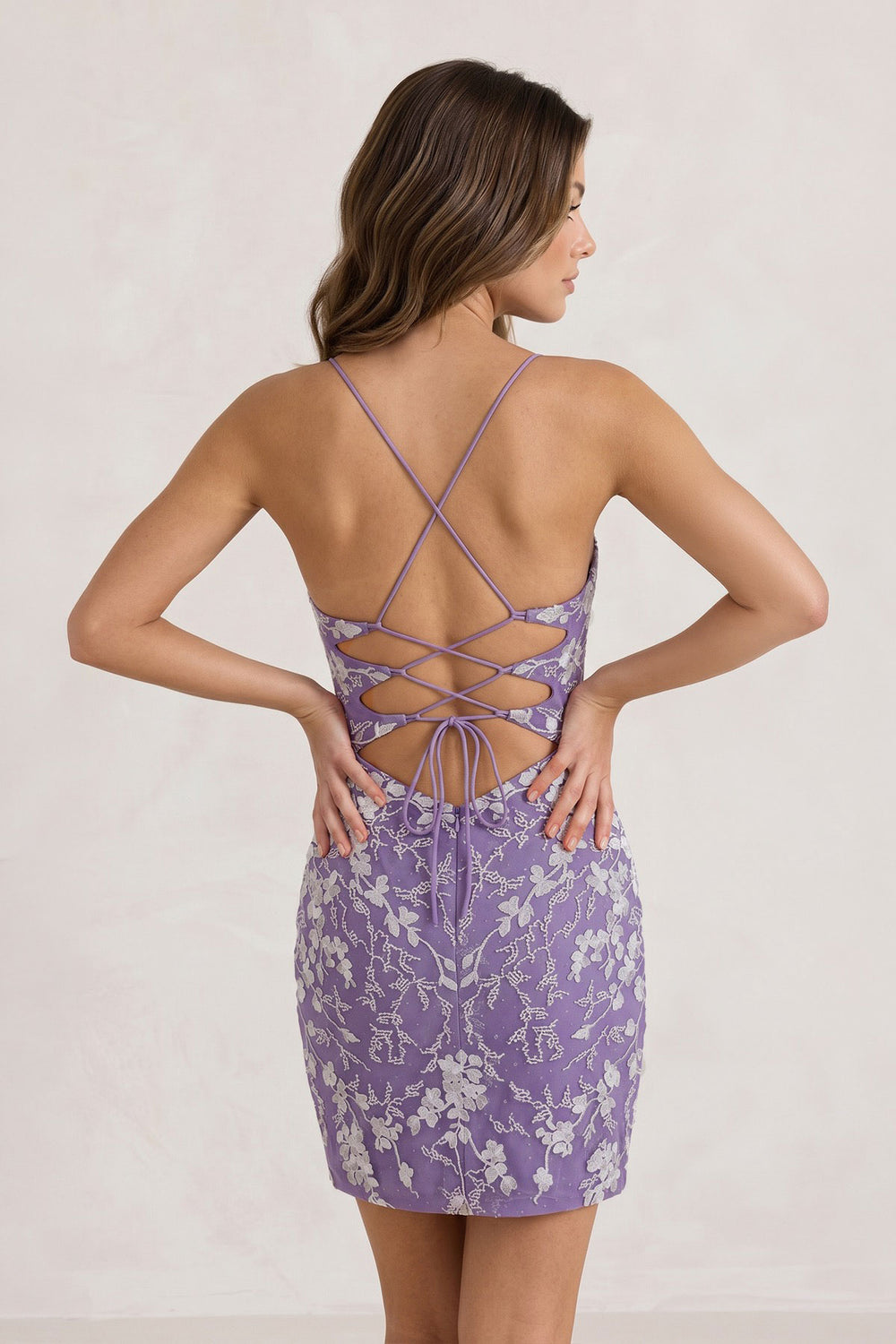 Sheath Short Spaghetti Straps Lace Homecoming Dress - KissProm
