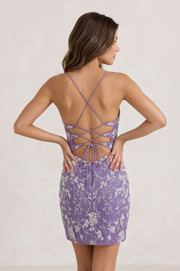 Sheath Short Spaghetti Straps Lace Homecoming Dress - KissProm