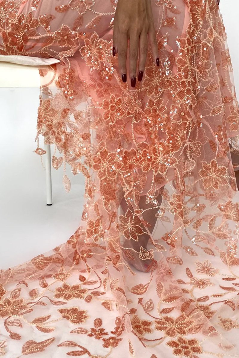 Pink - Spaghetti Straps Mermaid Sequined Lace Long Formal Prom Dresses Pink / 6