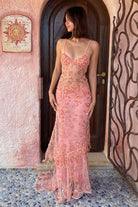 Savine | Pink - Spaghetti Straps Mermaid Sequined Lace Long Formal Prom Dresses - KissProm