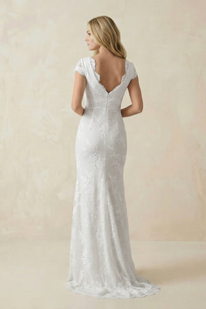 Cap Sleeve Satin Lace Split Mermaid Wedding Dress – Wedding Dresses by KissProm | Available at KissProm