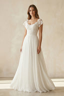 Scoop Cap Sleeves Backless Long Chiffon Lace Appliques Wedding Dress withTrain – Wedding Dresses by KissProm | Available at KissProm