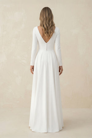 Long Sleeves Mermaid Satin Open Back Wedding Dresses – Wedding Dresses by KissProm | Available at KissProm