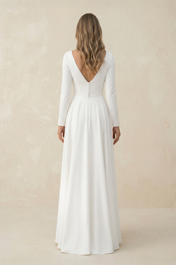 Long Sleeves Mermaid Satin Open Back Wedding Dresses – Wedding Dresses by KissProm | Available at KissProm