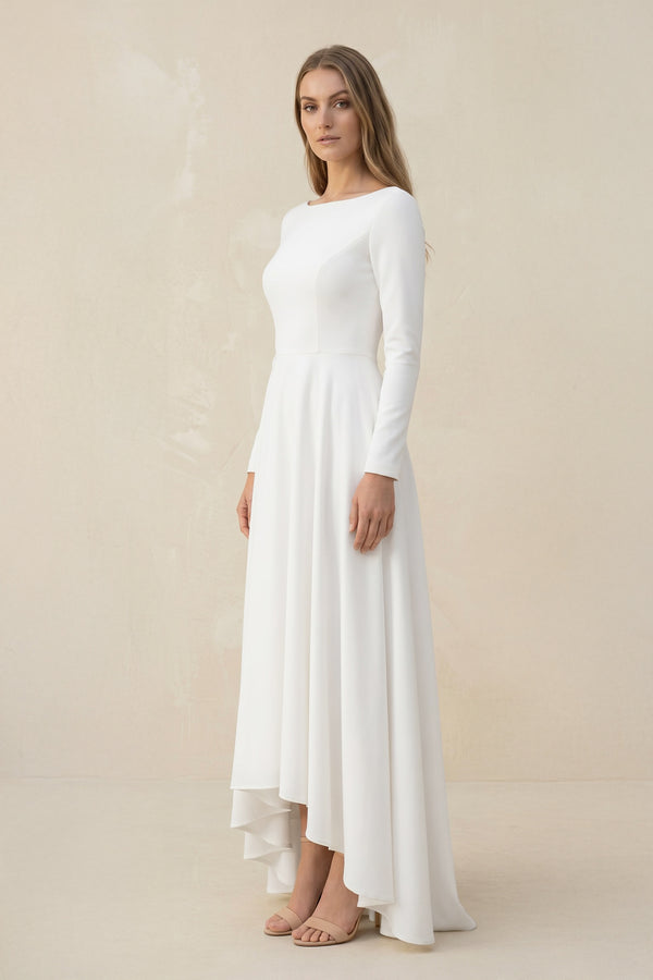 Long Sleeves Mermaid Satin Open Back Wedding Dresses – Wedding Dresses by KissProm | Available at KissProm