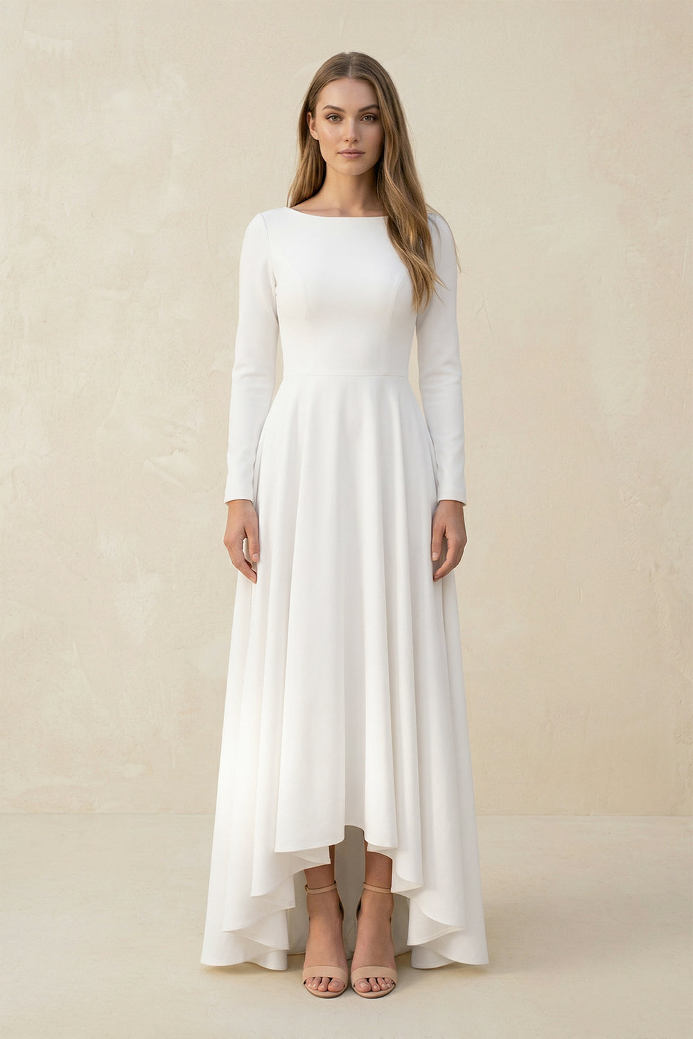 Long Sleeves Mermaid Satin Open Back Wedding Dresses – Wedding Dresses by KissProm | Available at KissProm