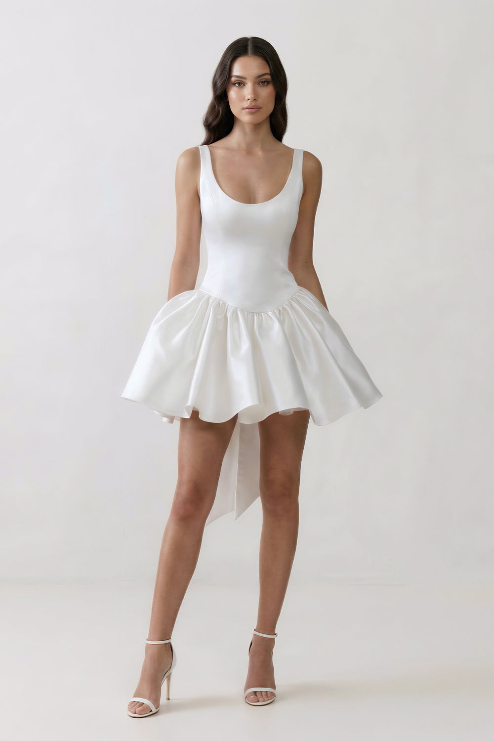 Scoop Neck A-Line Satin Graduation Dress With Bow - KISSPROM