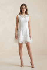 A-Line Short Tulle Lace Satin Weddig Dress– Wedding Dresses by KissProm | Available at KissProm
