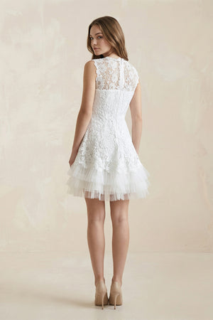 A-Line Short Tulle Lace Satin Weddig Dress– Wedding Dresses by KissProm | Available at KissProm